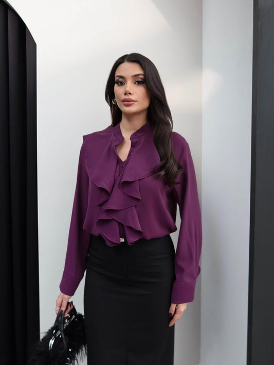 Mandarin Collar Ruffled Shirt