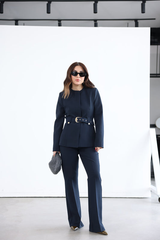 Belted blazer,straight leg trouser co-ord suit