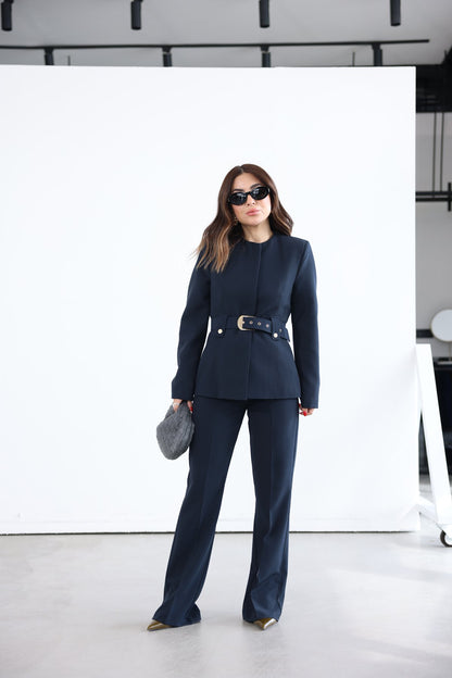Belted blazer,straight leg trouser co-ord suit
