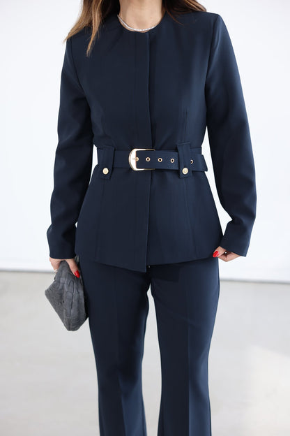Belted blazer,straight leg trouser co-ord suit