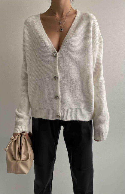 Knitted Cardigan with Strass Buttons