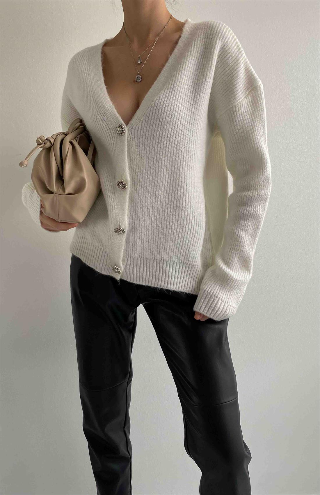 Knitted Cardigan with Strass Buttons