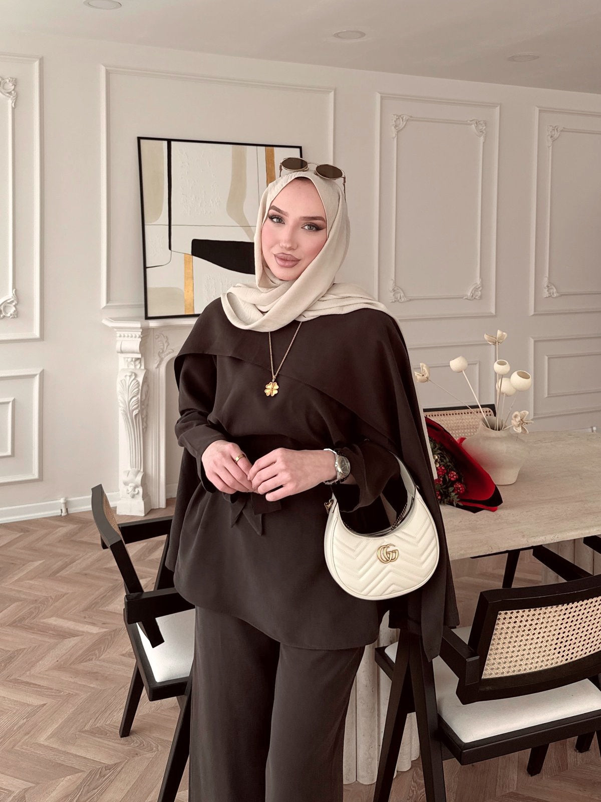 Brown Cape Style Two-Piece Set