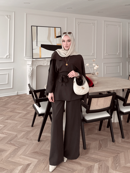 Brown Cape Style Two-Piece Set