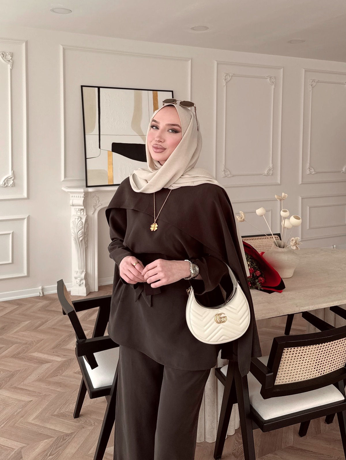 Brown Cape Style Two-Piece Set