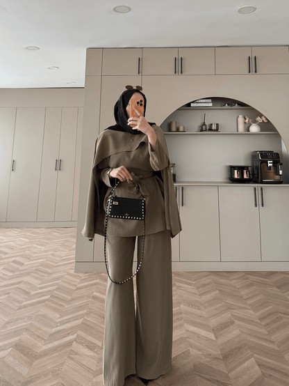 Olive Green Cape Style Two-Piece Set
