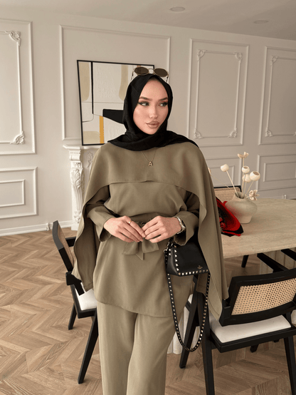 Olive Green Cape Style Two-Piece Set