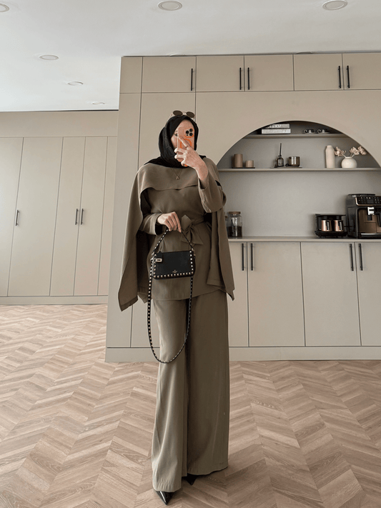 Olive Green Cape Style Two-Piece Set