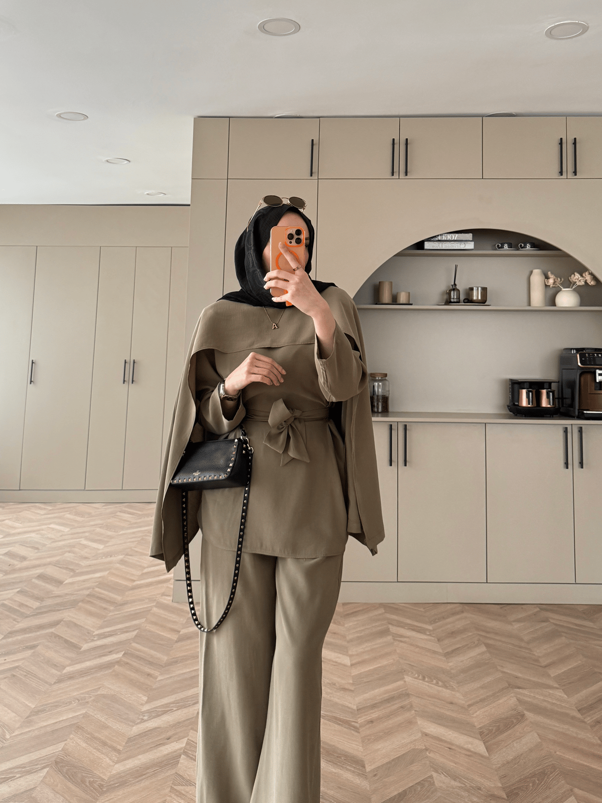 Olive Green Cape Style Two-Piece Set