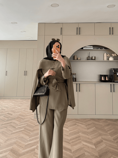 Olive Green Cape Style Two-Piece Set