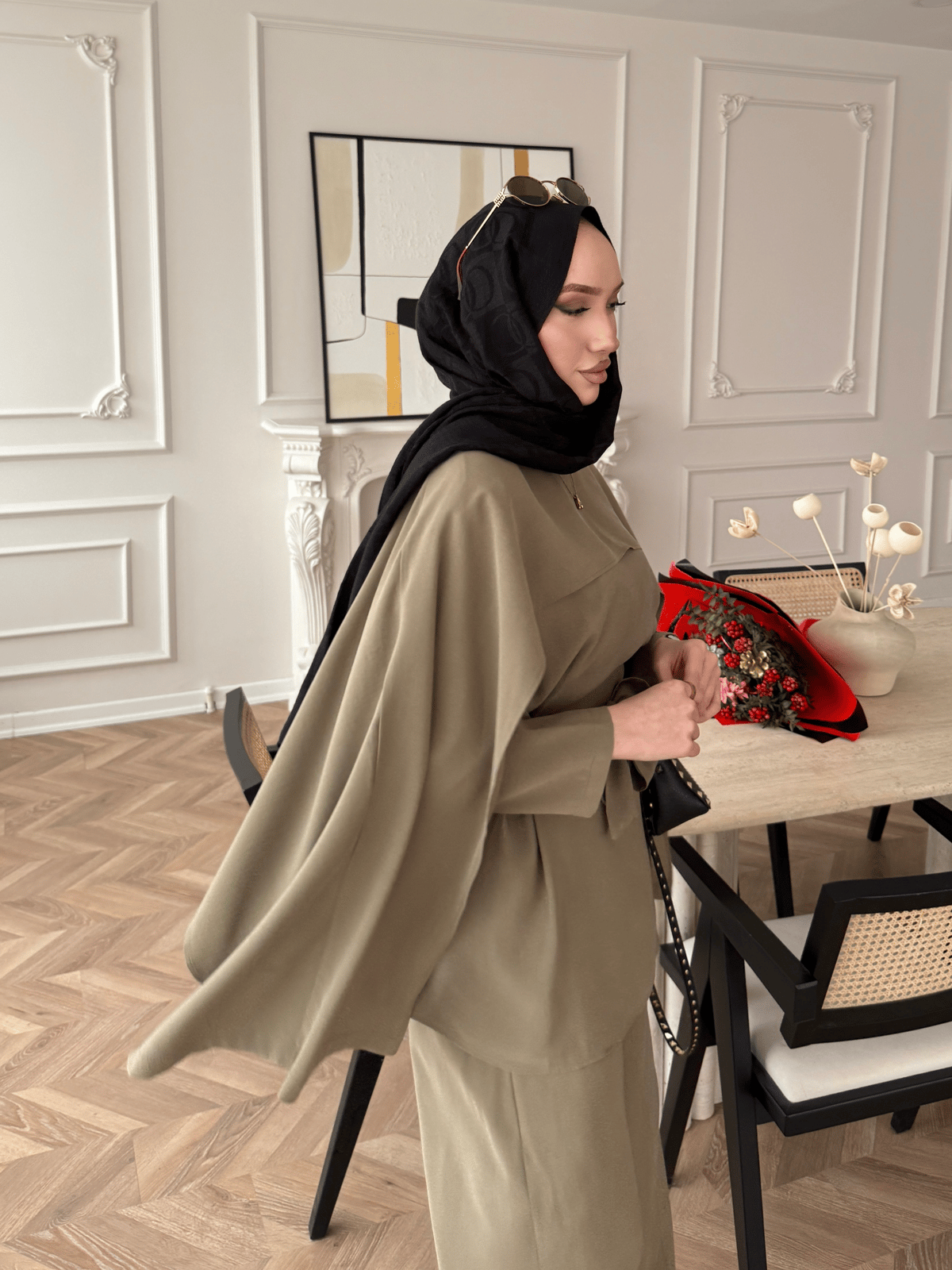 Olive Green Cape Style Two-Piece Set