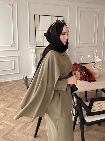 Olive Green Cape Style Two-Piece Set