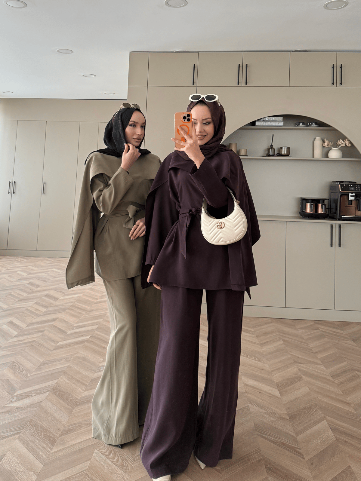 Olive Green Cape Style Two-Piece Set