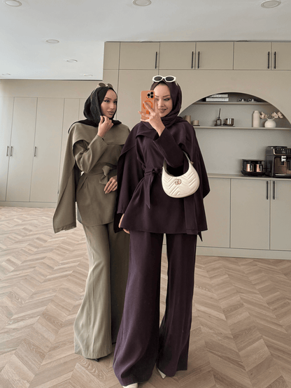 Olive Green Cape Style Two-Piece Set