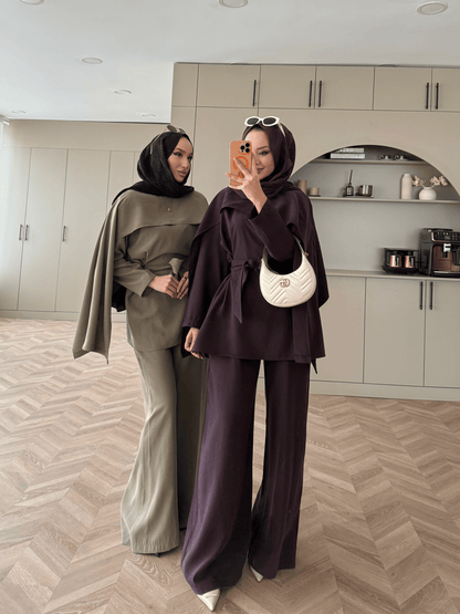 Olive Green Cape Style Two-Piece Set