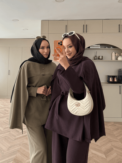 Olive Green Cape Style Two-Piece Set