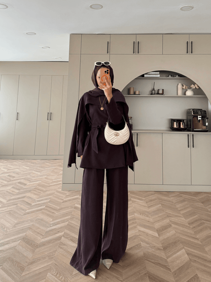 Burgundy Cape Style Two-Piece Set