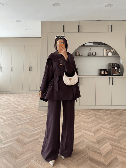 Burgundy Cape Style Two-Piece Set