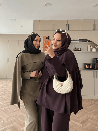 Olive Green Cape Style Two-Piece Set