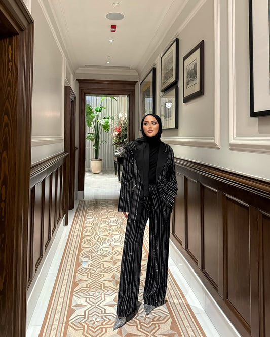 Fully studded suit with rhinestones