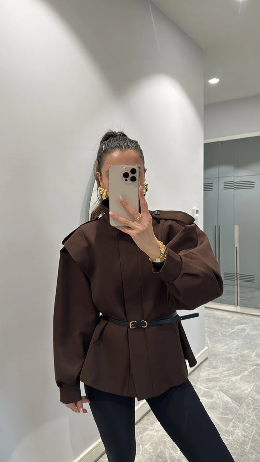 Brown Dacre Belt Detailed Jacket