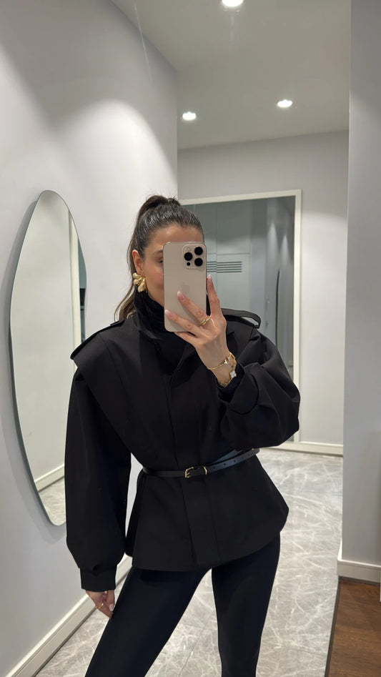 Black Dacre Belt Detailed Jacket