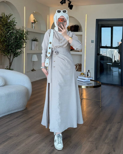 Wrap Dress in Cupro Fabric with Gold Buttons