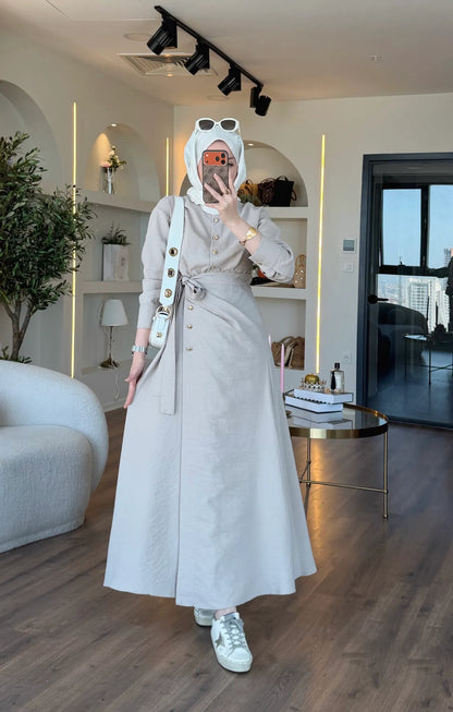 Wrap Dress in Cupro Fabric with Gold Buttons