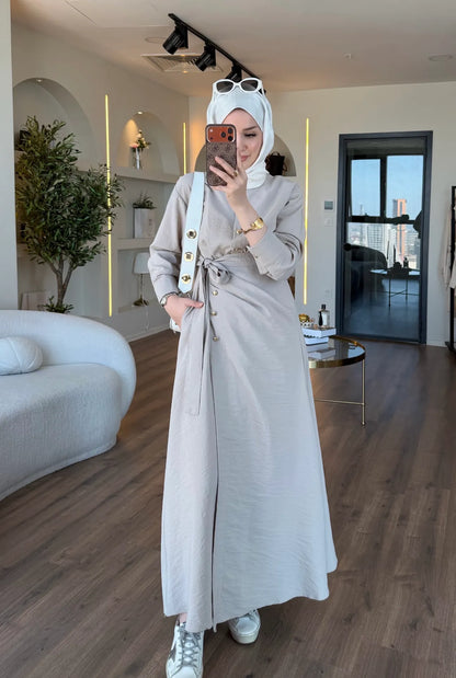 Wrap Dress in Cupro Fabric with Gold Buttons