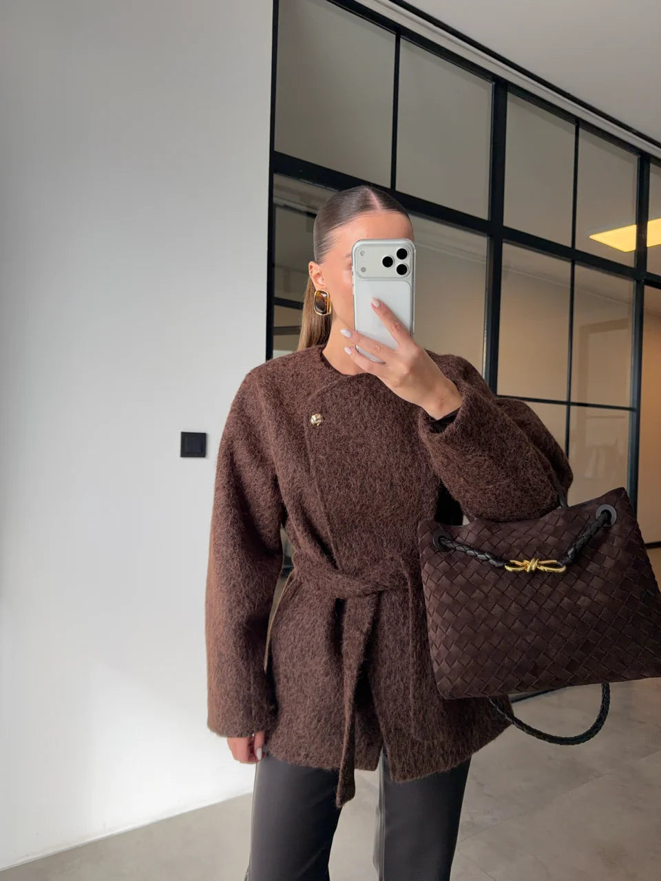 Short belted Cachet Coat With Gold Buttons