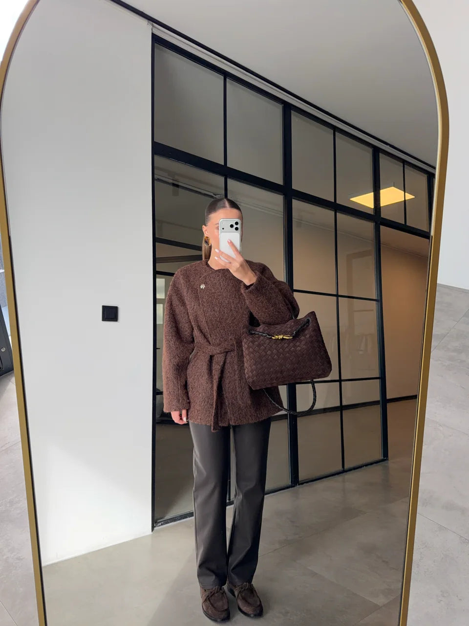 Short belted Cachet Coat With Gold Buttons