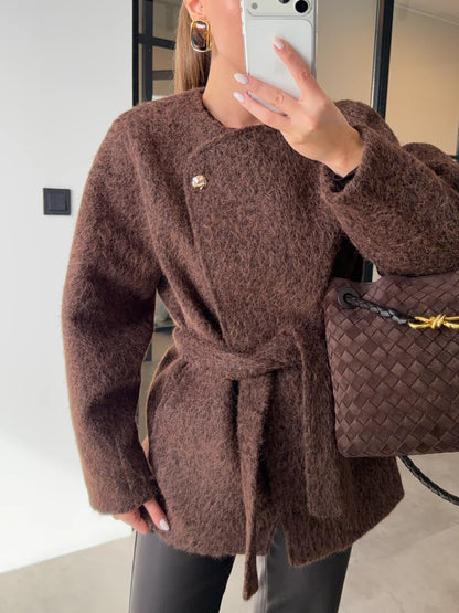 Short belted Cachet Coat With Gold Buttons