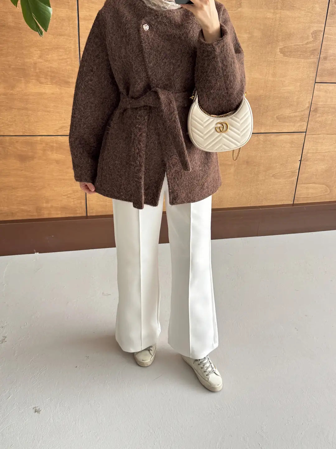Short belted Cachet Coat With Gold Buttons