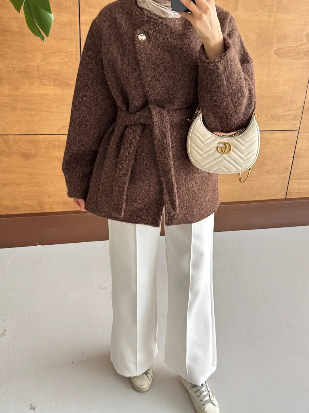 Short belted Cachet Coat With Gold Buttons