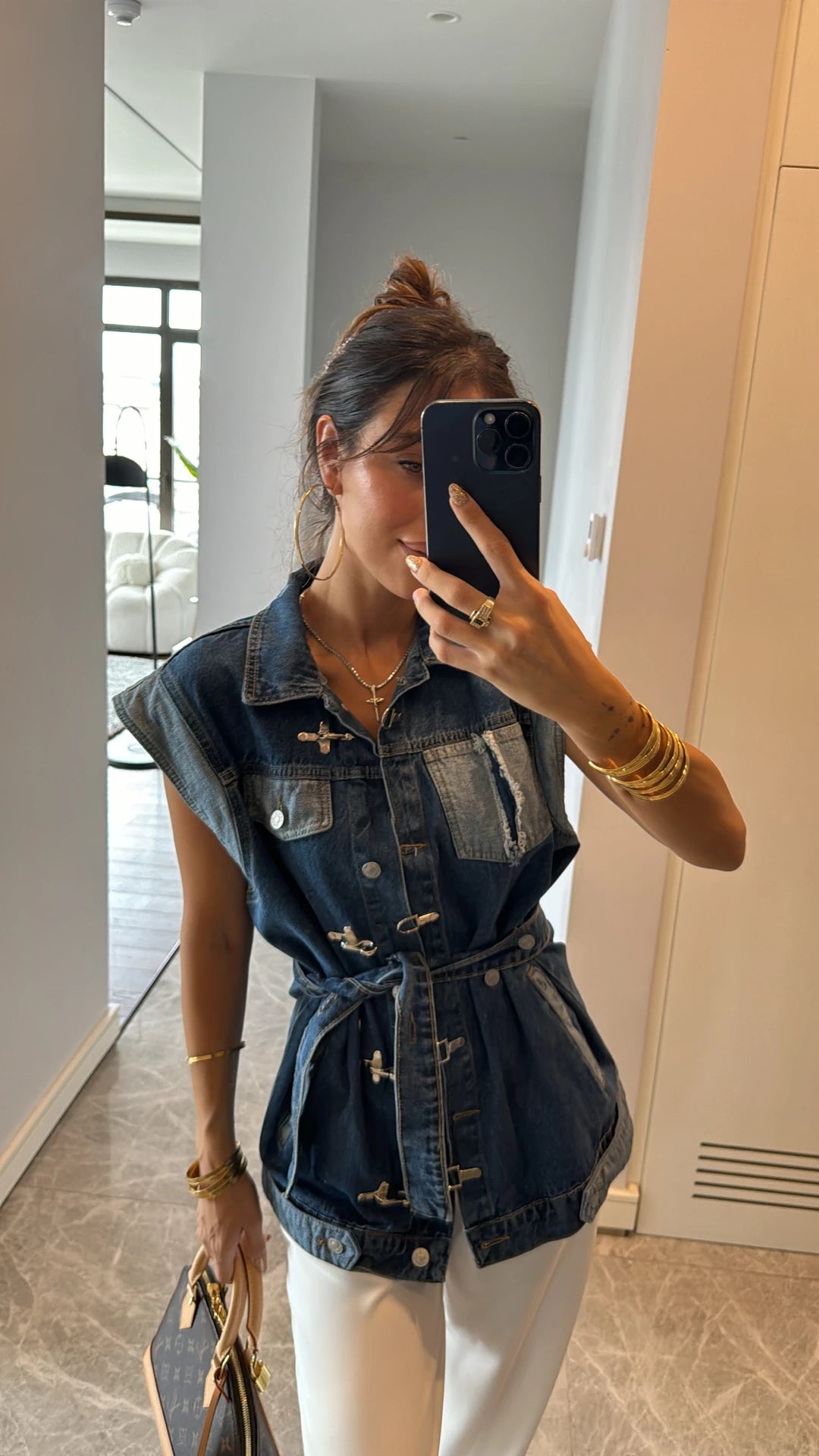 Belted jeans vest