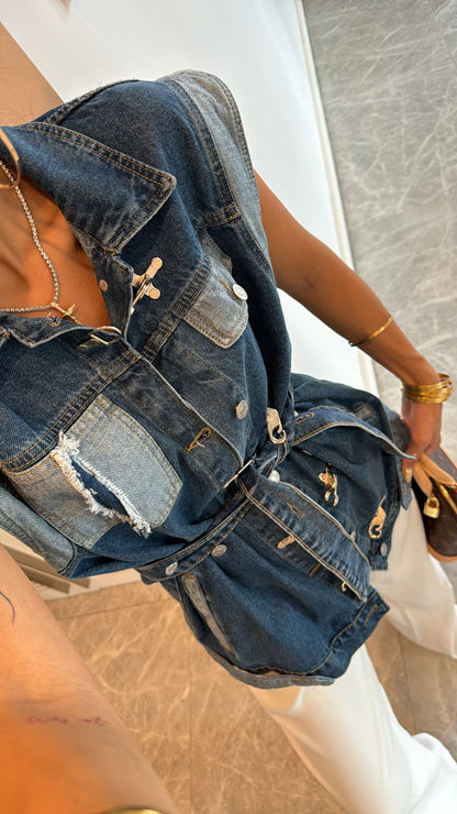 Belted jeans vest
