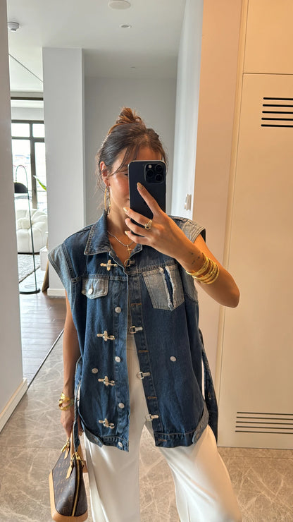 Belted jeans vest