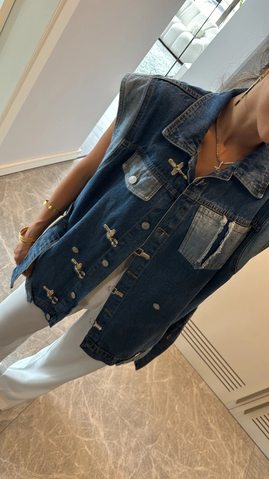 Belted jeans vest