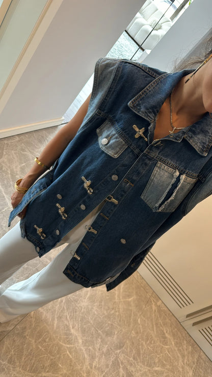 Belted jeans vest