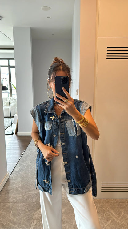 Belted jeans vest