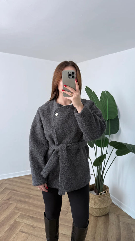 Short belted Cachet Coat With Gold Buttons