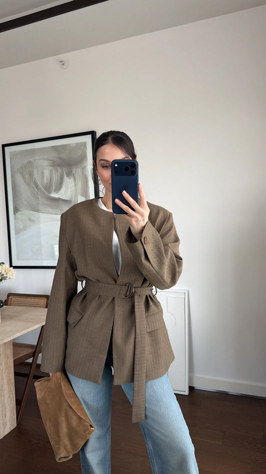 BELTED WAITED BLAZER JACKET