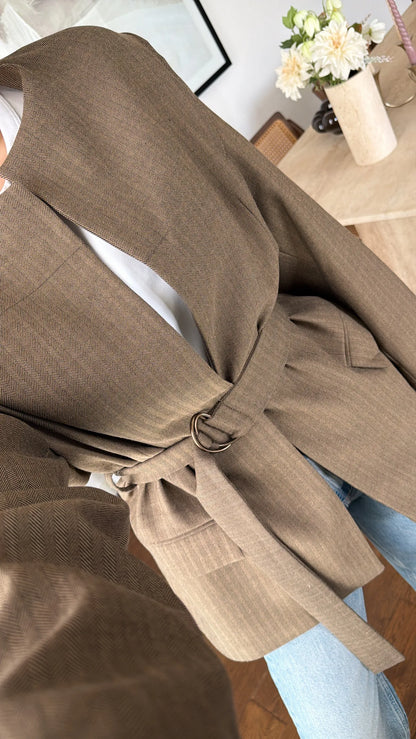 BELTED WAITED BLAZER JACKET