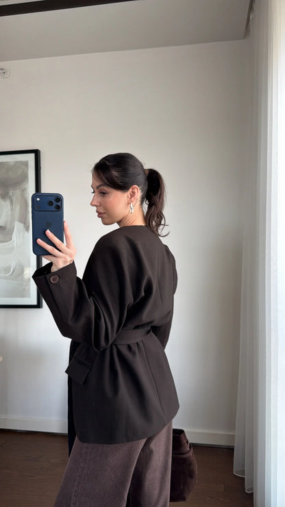 BELTED WAITED BLAZER JACKET