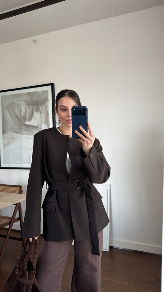 BELTED WAITED BLAZER JACKET