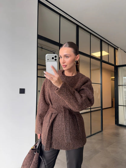 Short belted Cachet Coat With Gold Buttons