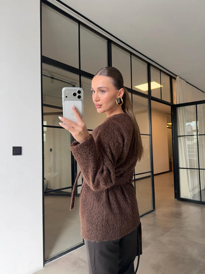 Short belted Cachet Coat With Gold Buttons