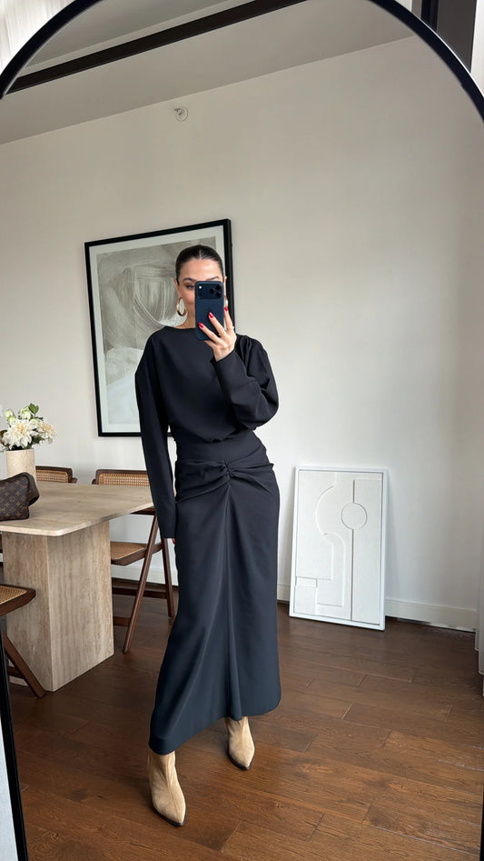 ASYMMETRICAL BLOUSE AND RUFFLED SKIRT SET