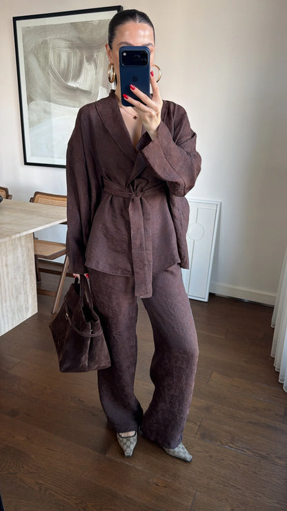 Jacquard texture fabric kimono co-ord set