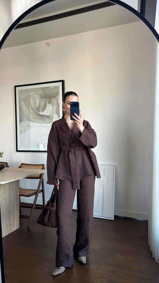 Jacquard texture fabric kimono co-ord set